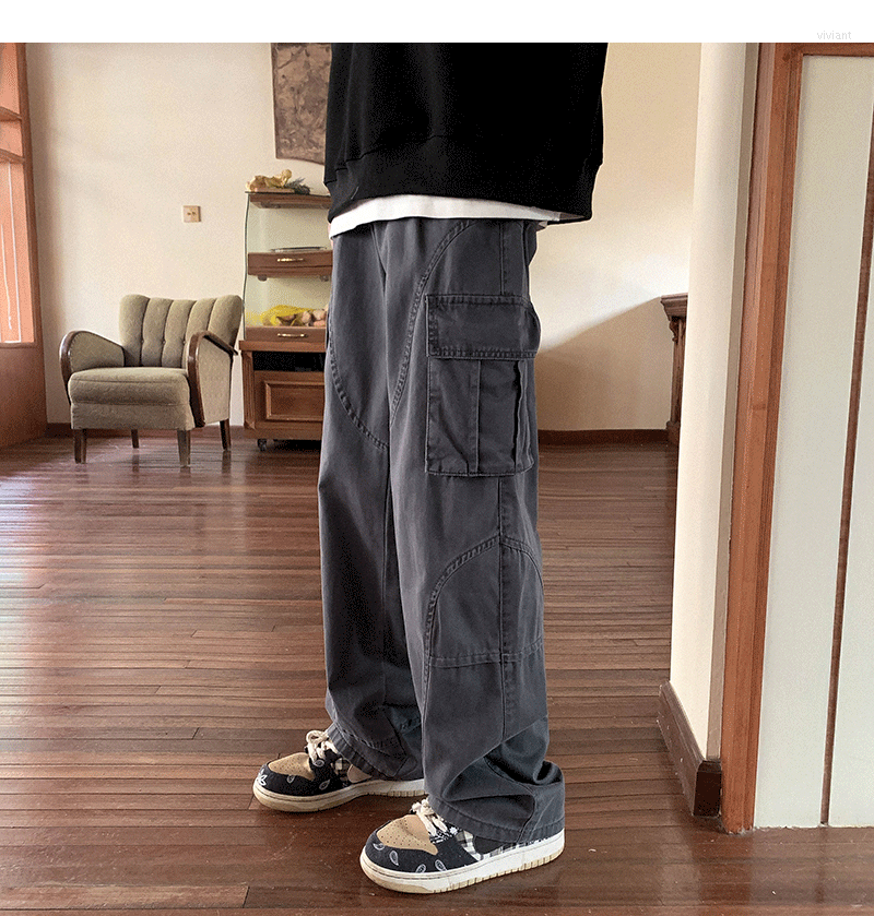 

Men' Pants Cargo Men 2023 Fashion Loose Straight Versatile Casual Harajuku High Street Wide Leg Y2K Clothes, Black