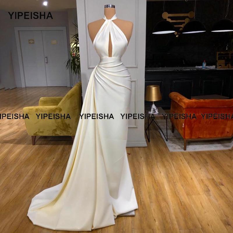 

Party Dresses Yipeisha Sexy Halter Mermaid Prom Dress White Evening Gown Simple Floor Length Satin Ivory Vestido De Festa 2023Party, Black