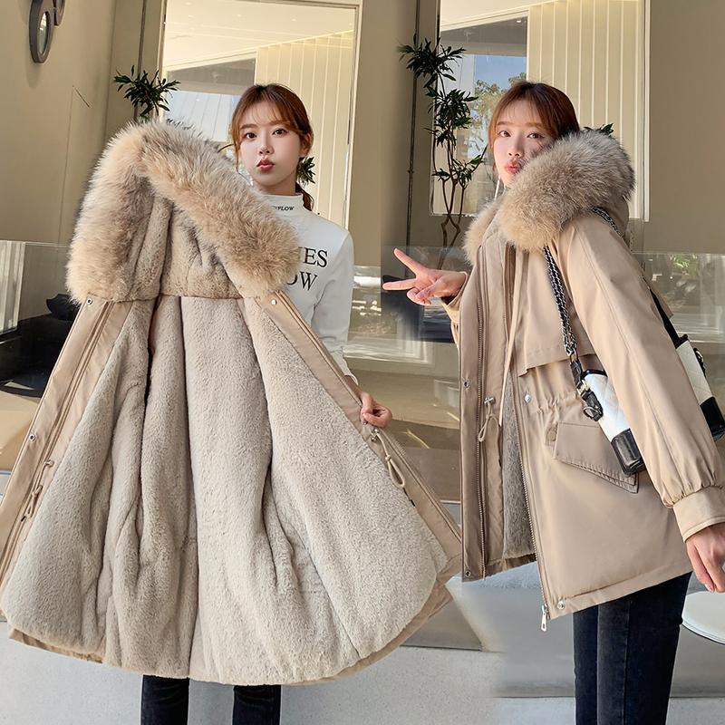 

Women's Down & Parkas 2023 Cotton Thicken Warm Winter Jacket Women Casual Short Fur Lining Hooded Mujer Coat Clothing, Beige