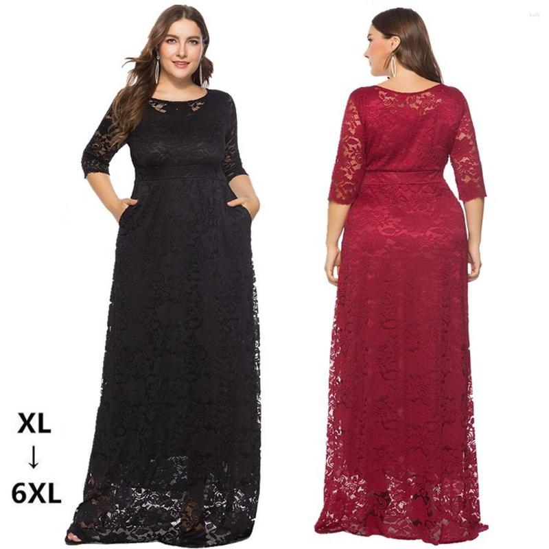 

Ethnic Clothing 2023 Plus Size Women's Hollow Lace Pocket Dress European And American High Quality Evening Long For Women