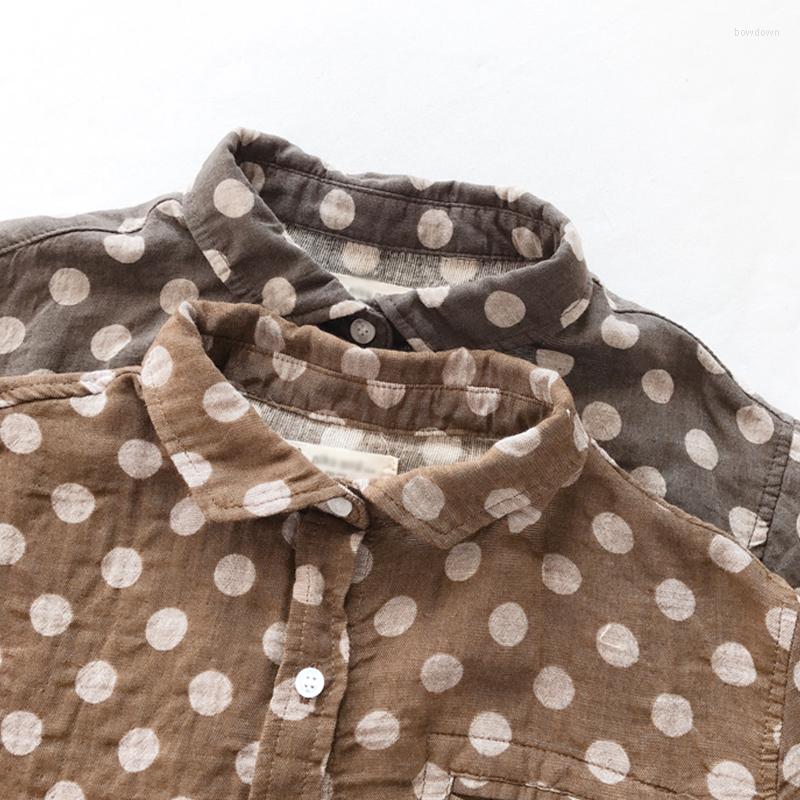 

Women's Blouses Spring Autumn Outfit Department Retro Wave Printed Cotton Shirt Women Loose Long Sleeve Female Render Unlined Upper Garment, Gray brown
