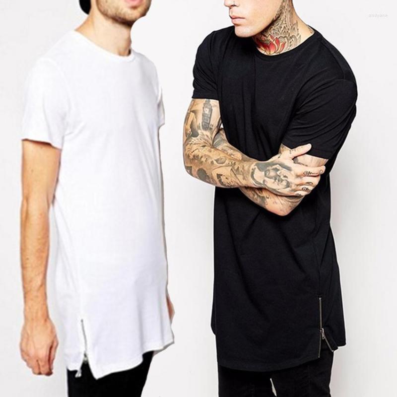 

Men' T Shirts Clothing Men' Black White Shirt Hip Hop Short Sleeve Longline Regular T-shirt Side Zipper O-neck Streetwear Man