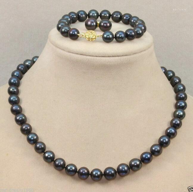 

Necklace Earrings Set Charming Natural 7-8MM Black Freshwater Cultured Pearl Bracelet, Picture shown