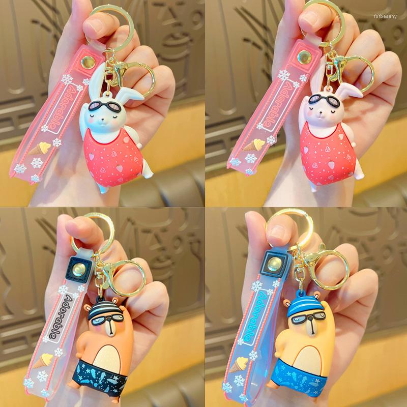 

Keychains Swimming Animal Key Chains Bear Doll Car Keychain Bag Pendant Ring Silicone Fashion Cute Chain Jewelry Gift