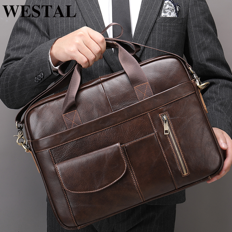 

Briefcases WESTAL Men's Leather Bags Man Laptop Bag For Document A4 Briefcase Teens Men Business Portfolio Tote Messenger 230217, 315-darkcoffee