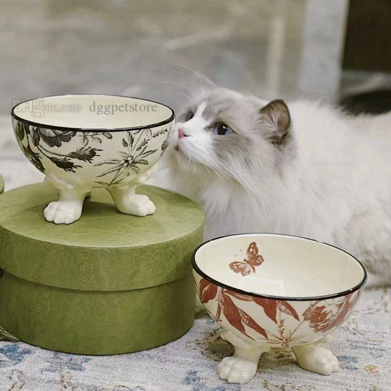 

Designer Cat Bowls,Raised Dog Food and Water Bowl set,Porcelain Pet Dish with Stand,Stress Free, Backflow Prevention, Dishwasher and Microwave Safe Herbarium J10