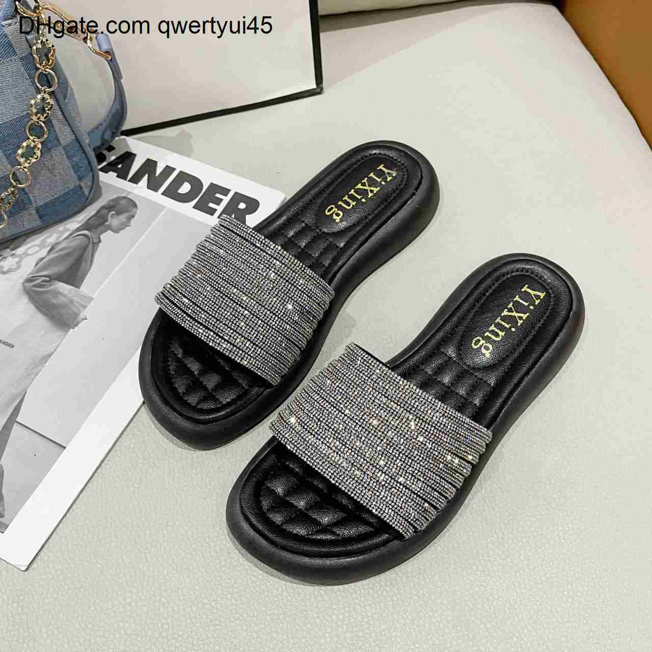 

qwertyui45 Slippers Slippers New Bathroom Slippers Soft Indoor Slide Leisure Outdoor Beach Women's Slippers Temperament Slippers Women Woman Shoes 021723H, Black