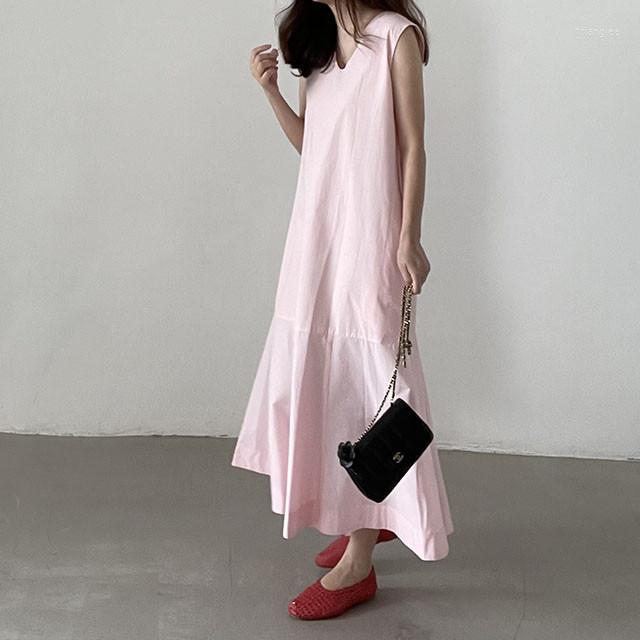 

Casual Dresses Women Blouses Office Lady Cotton Oversize Plus Contrasting Color Tie Dress Amoi Women's V-neck Sleeveless Tank Top, 7098
