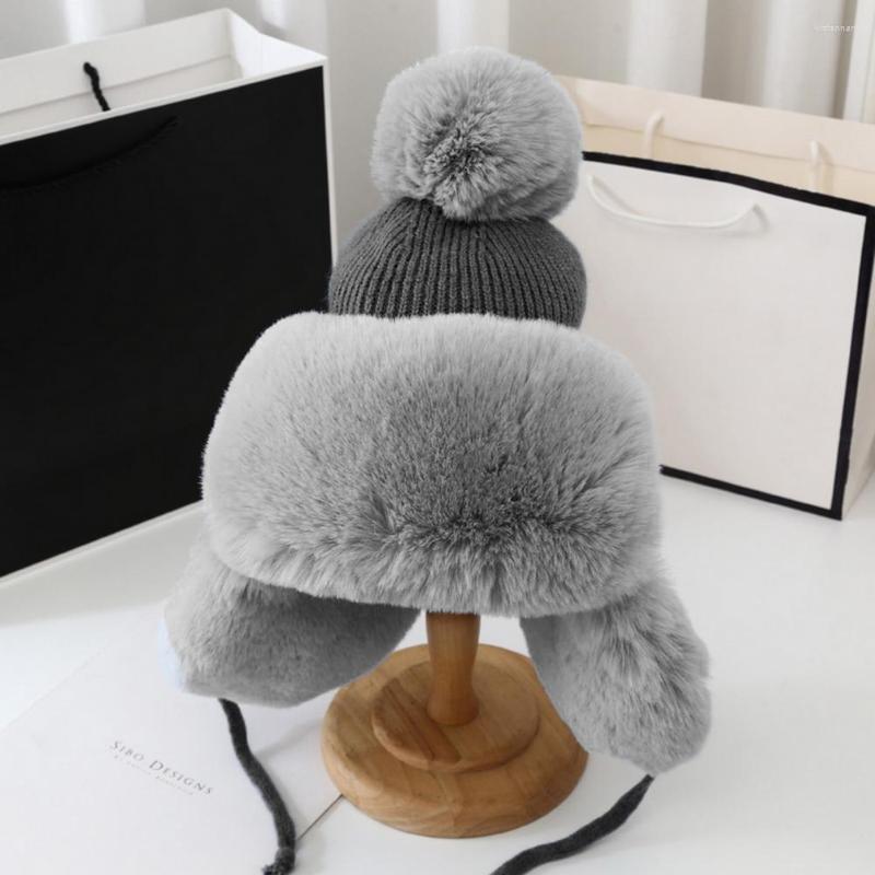 

Berets Outdoor Hat Plush Lining Bomber No Brim Fluffy Ball, Black