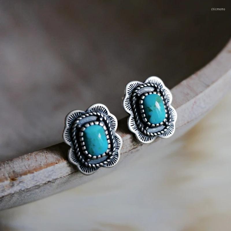 

Stud Earrings Green Stone Ear Silver Color Boho Jewelry Party Wedding Earring Fashion Women Accessories