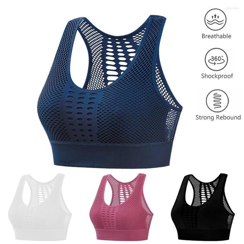 

Active Shirts Hollow Out Padded Sports Bra Top Women Seamless Breathable Mesh Workout Gym Bras Backless Push Up Fitness Yoga, White