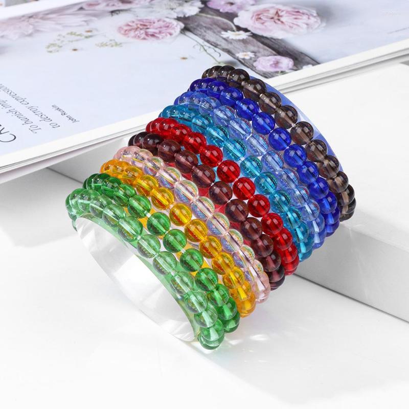 

Strand Fashion 8mm Beads Bracelet Natural Crystal Glass For Women Jewelry Male Transparent Stone Bangles Stretch Energy Gift