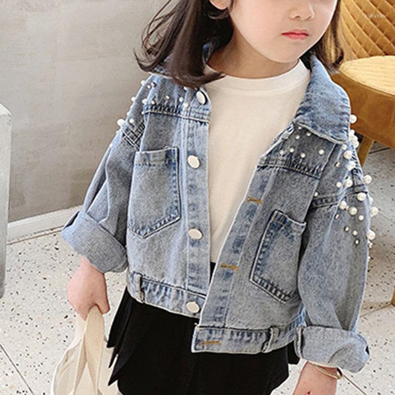 

Jackets Spring And Autumn Girls Denim Jacket 2023 Korean Fall Loose Long Sleeve Sweet Pearl Lapel Top Button Cardigan, Cz197 blue