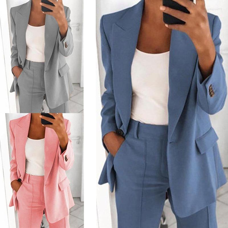 

Women's Suits Women Long V-Neck Office Lady Jacket Elegant Cardigan Fashion Lapel Slim Female Full Sleeve Pocket Streetwear Jackets, 04