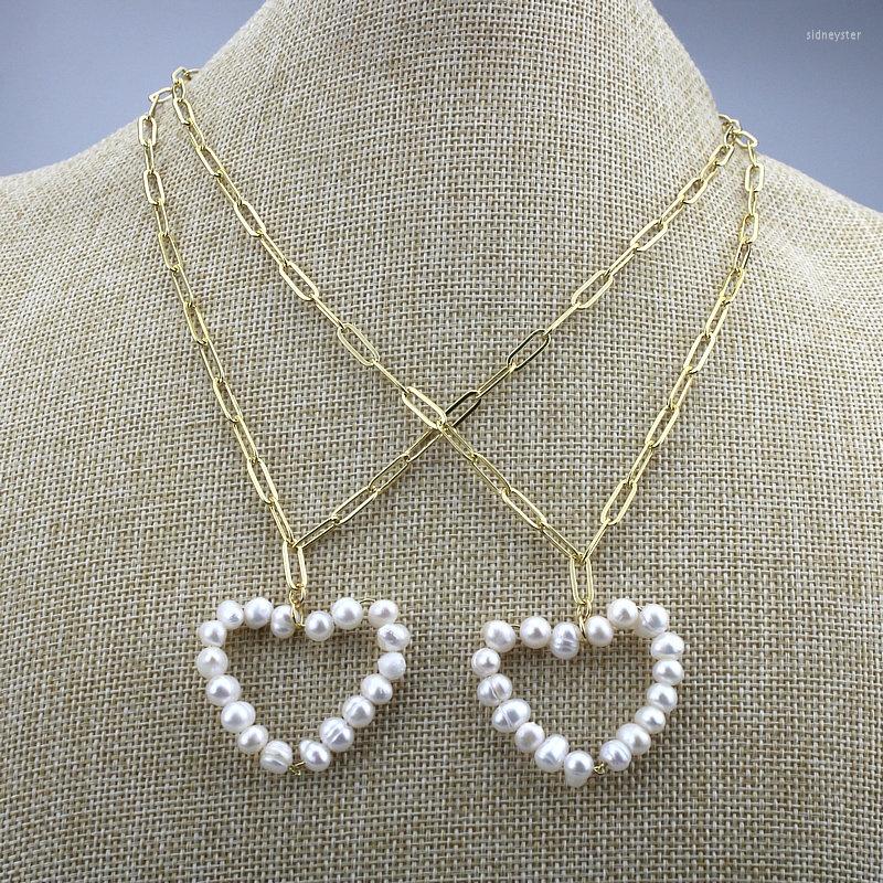 

Pendant Necklaces 8inch 5pcs/lot Design Heart Shape Pearl Necklace Freshwater Component Plated Chain Wholesale
