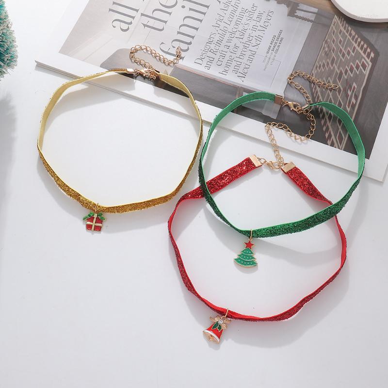 

Choker 2023 Christmas Ladies Necklace Leather Tree Bell Pendant Party Jewelry Gift