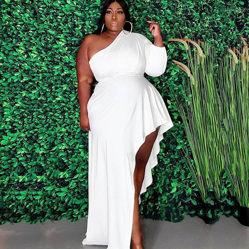 

Plus Size Dresses For Women Clothing Sexy One Shoulder Maxi Dress Irregular Hem Party Vintage Long Wholesale Drop, Black