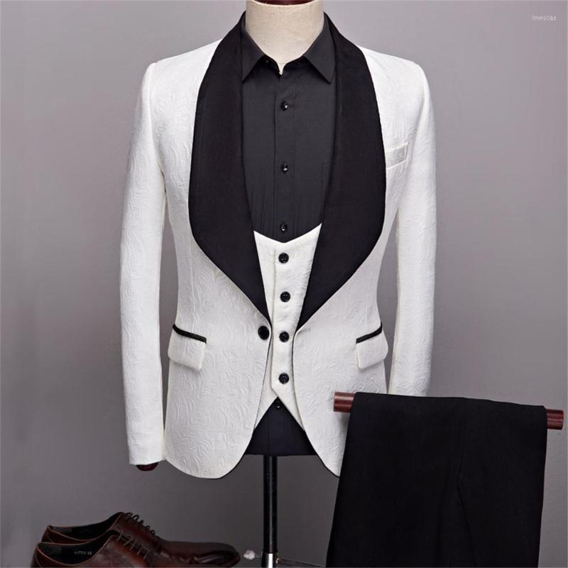 

Men's Suits Men Custom Made Shawl Lapel Man Pattern White Groom Tuxedos Wedding/prom 3 Pieces ( Jacket Pants Vest Tie ) E76, Same the picture