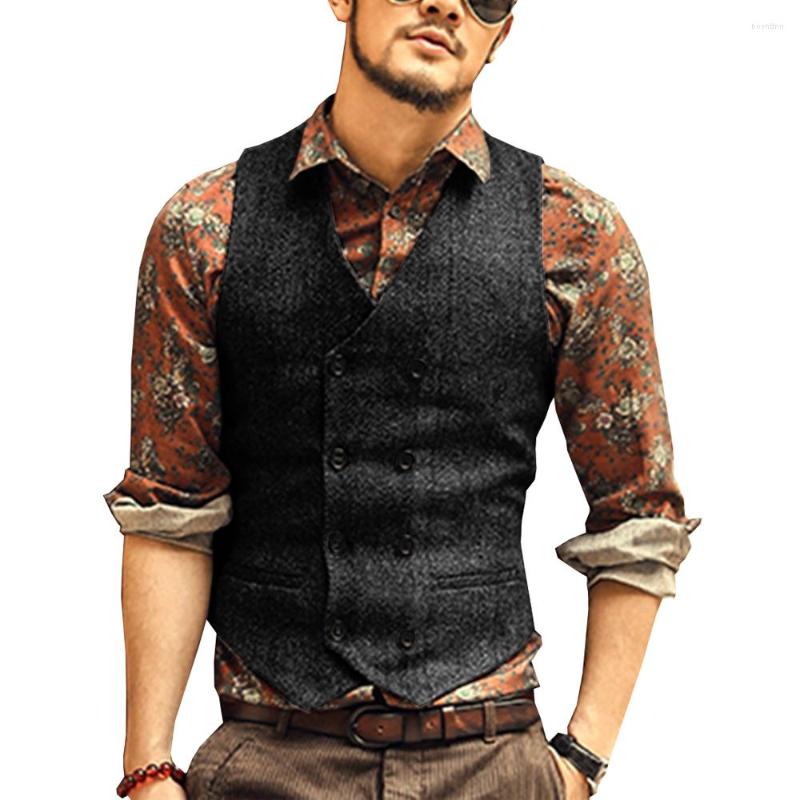 

Men's Vests Men Suit Vest Tweed Man Waistcoat Brown Black Groomman Wedding Clothing Jacket Victorian Style Steampunk Business