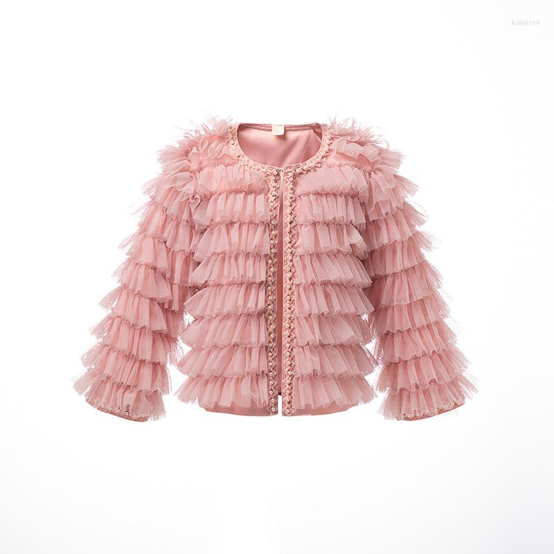 

Jackets Boutique Spring Fashion Girl Mesh Lace Splice Jacket Long Sleeve Pearl Frill Tulle Tutu Cardigan Casual Girls Outerwear, Pink