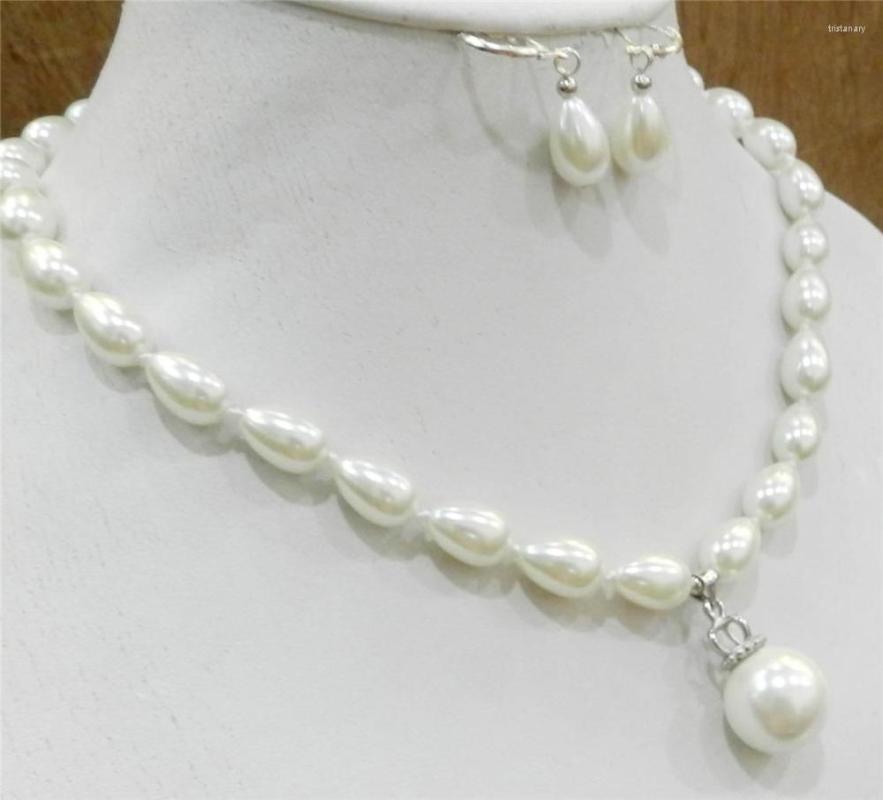 

Necklace Earrings Set Teardrop White 9x13mm Akoya Cultured Shell Pearl Earring & 16mm Pendant>, Picture shown