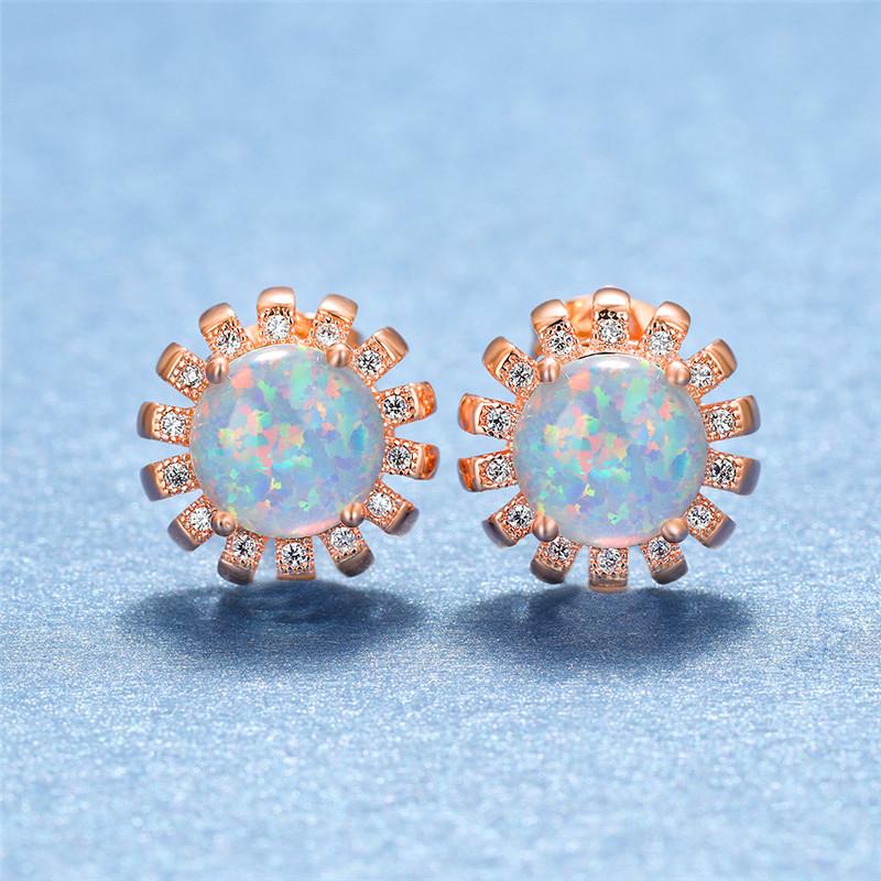 

Stud Earrings Fashion Crystal Flower Charm Female Rainbow Opal Stone For Women Vintage Rose Gold Color Wedding EarringsStud