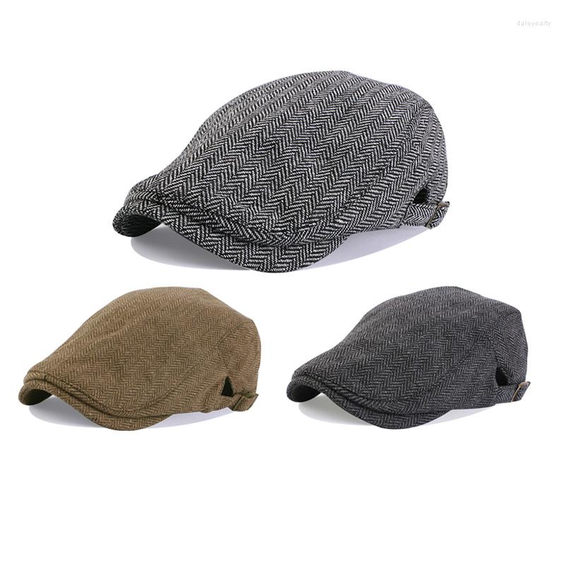 

Berets Men Adjustable Plaid Stripe Sboy Beret Cap Cotton Thick Autumn Casquette Winter Outdoor Classic Retro Casual Flat Hat, Black