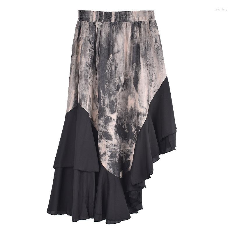 

Skirts Skirt Women's Chiffon Panel Contrasting Irregular Street Simple Versatile Long Korean Fashion Clothing, Black