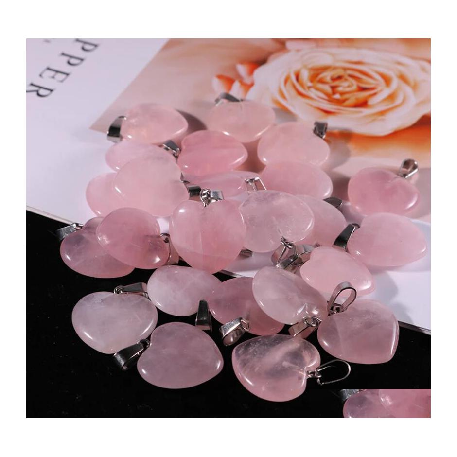 

Charms Rose Quartzs Crystal Natural Stone Heart Pendants Fashion Beads 20Mm For Diy Jewelry Making Necklace Gemstones Drop Delivery Dh7Dt