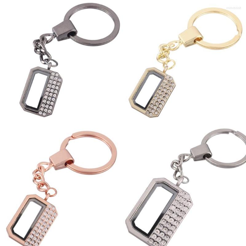 

Keychains 10pcs/lot Rectangle Alloy Memory Living Glass Floating Locket Relicario Pendant Key Ring Keychain Jewelry Accessories Making