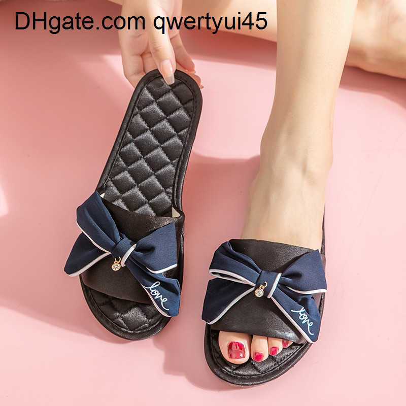 

qwertyui45 Slippers Slippers Women Indoor Silk Slippers Butterfly-knot Bowtie Light Comfy Flats Open Toe Home Slides House Causal Fashion Cute Shoes Ladies 021723H, Gray