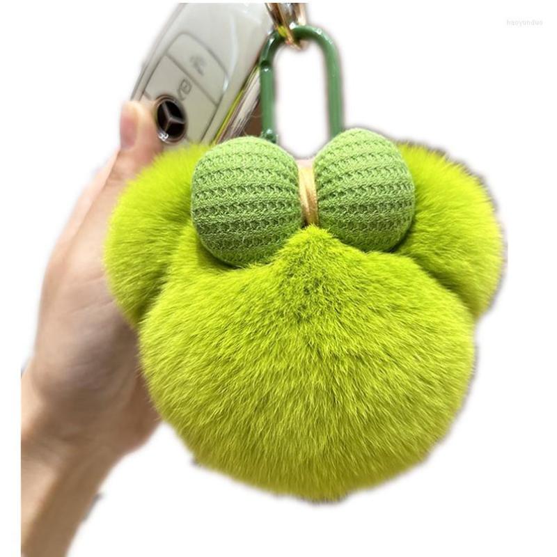 

Keychains Cute Colorful Fluffy Real Rex Fur Keychain Bag Pompom Soft Toy Girls Key Ring For Women