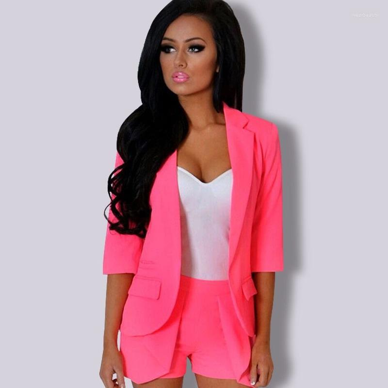 

Women' Suits Summer Three Quarter Sleeve Blazer Women Solid Color Single Breasted Casual Offcie 2023 Lady Slim Classic Retro Work Wear, Rose red