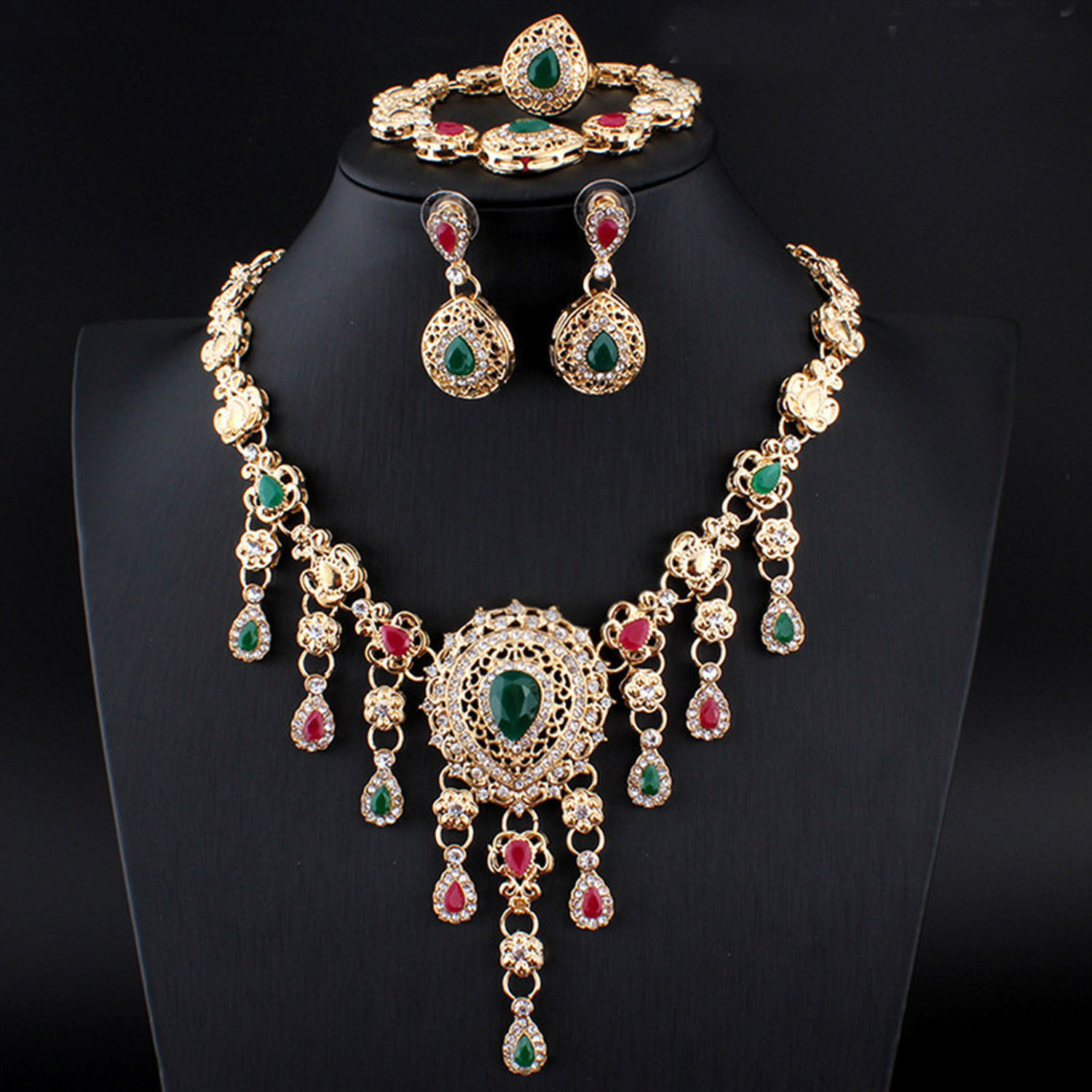 

Wedding Jewelry Sets Indian Women's Aesthetic Necklace Set Fashionable Earrings Accessorie's Ring Bracelet 4 Pieces 230216