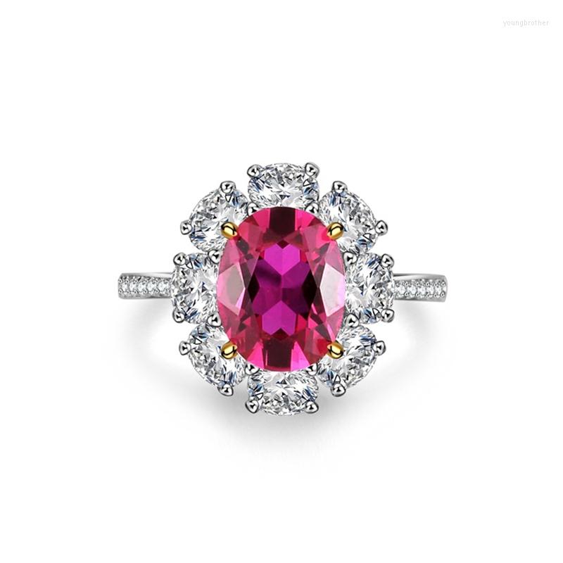 

Cluster Rings Design Red Artificial Cultivate High Carbon Diamonds Ring 925 Sterling Silver Flower For Women Jewelry Accessories