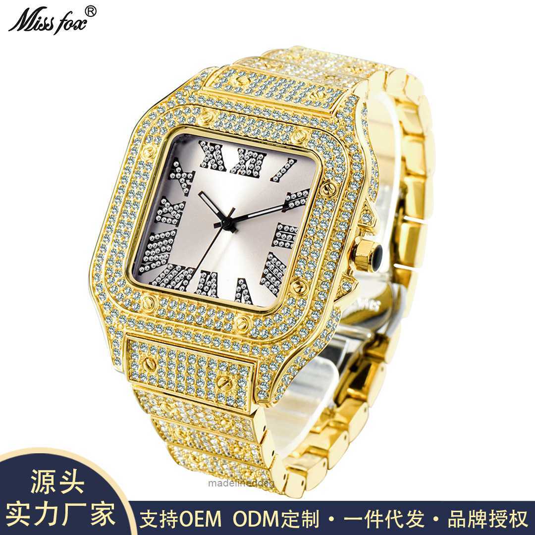 

Women's Watches Missfox watch Roman scale high-end fashion hip hop diamond square men's Watch, Silvery white