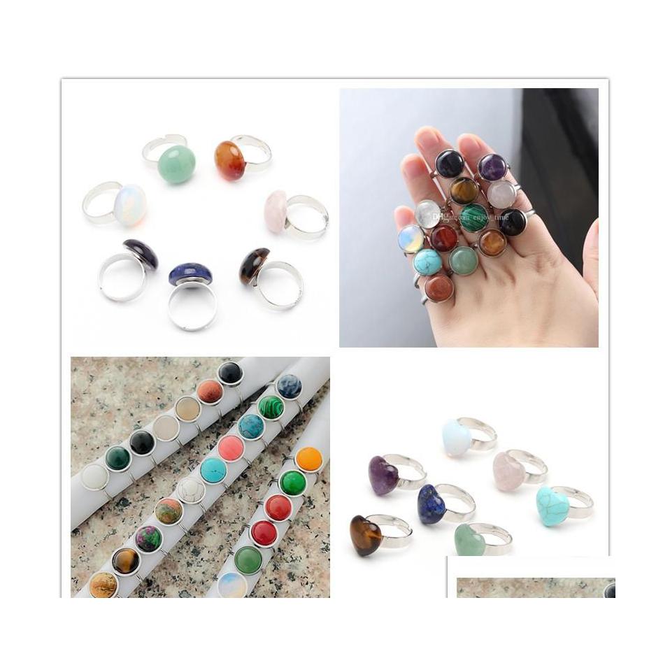 

Solitaire Ring Natural Stone Heart Round Rings For Women Stainless Steel Adjustable Open Couple Wedding Jewelry Drop Delivery Dhkga