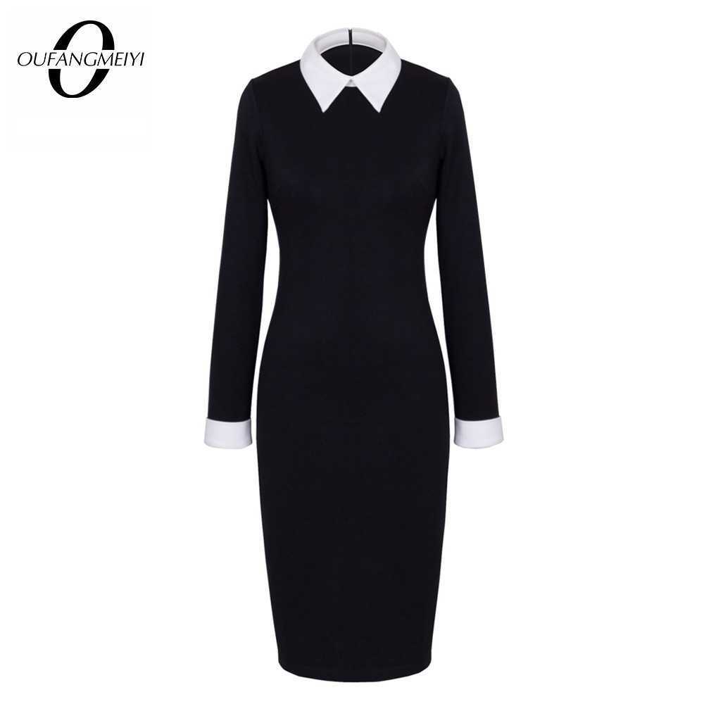 

Casual Dresses Women Formal Business Classic Office Ladies Brief Solid Color Elegant Pencil Dress E751 Z0216, Black short sleeve
