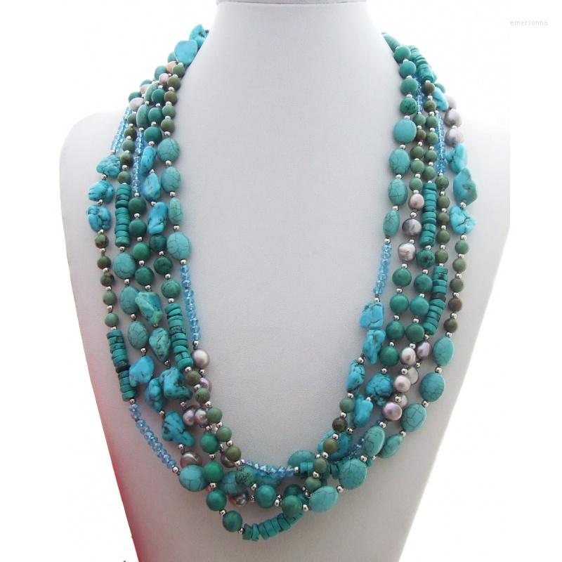 

Chains Freshwater Gray Baroque Pearl Blue Turquoise Crystal Necklace 24"