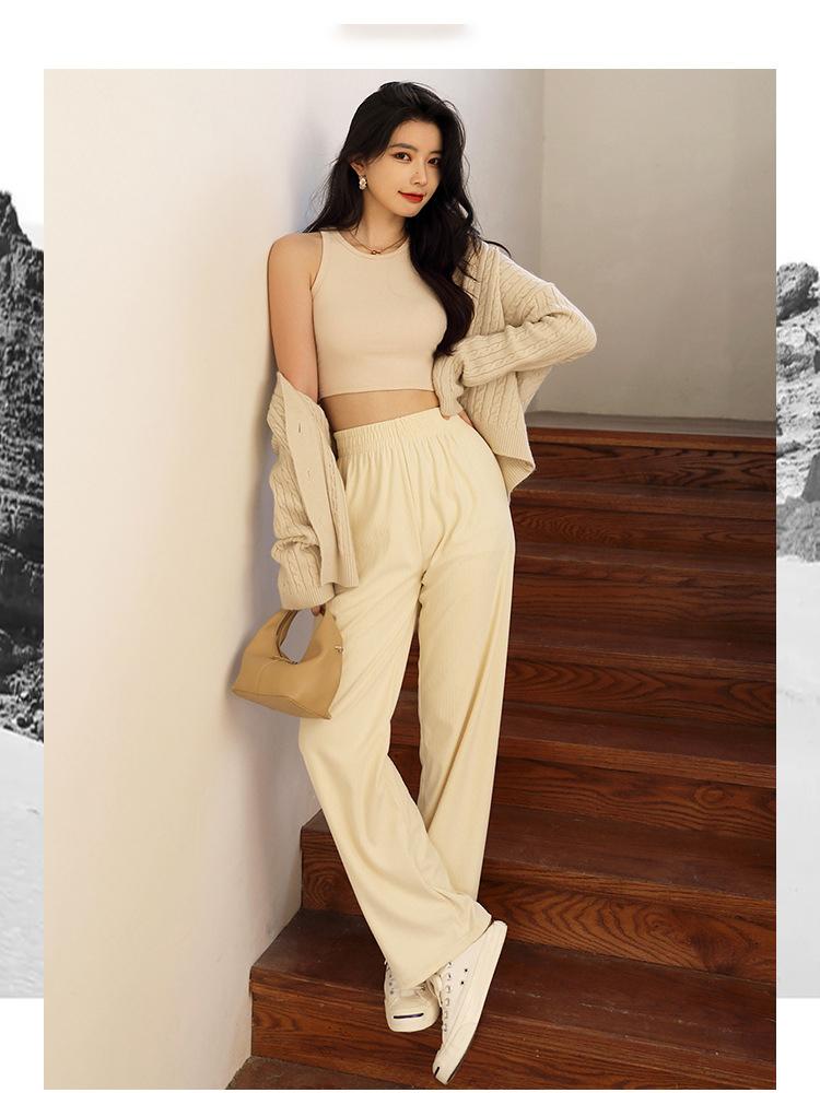 

Women's Pants & Capris Women Corduroy Wide Leg High Waist Drape Loose Casual Chenille Straight Large Solid Slim Female Trousers, Black