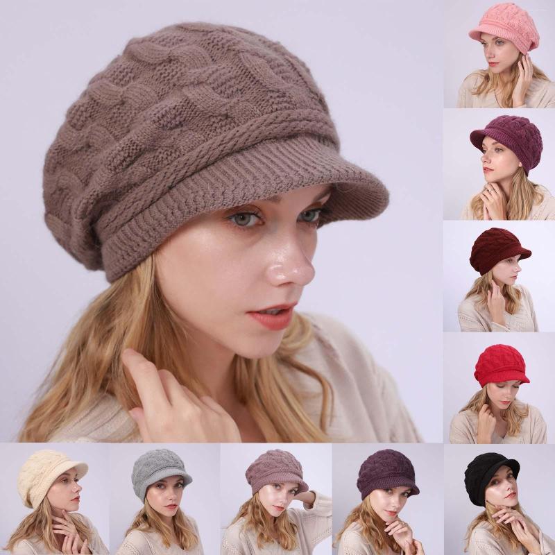 

Berets Winter Women's Solid Color Warm Knit Loose Beret Casual Ski Hat Korean Version Peaked Velvet Thick Knitted Beanies
