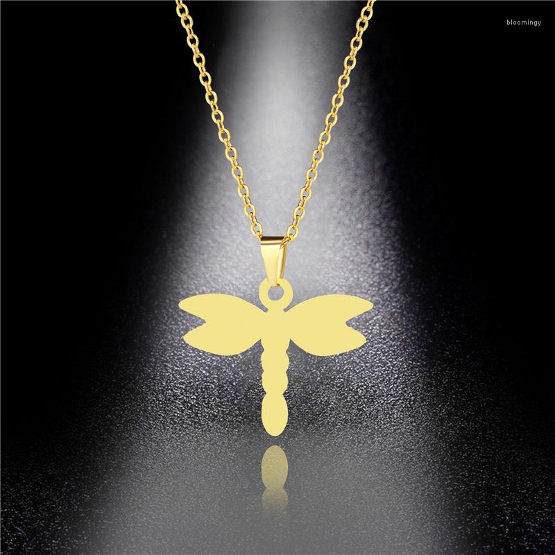 

Pendant Necklaces Gold Color Stainless Steel Cute Dragonfly Necklace For Women Fashion Chains Choker Collares Goth Jewelry