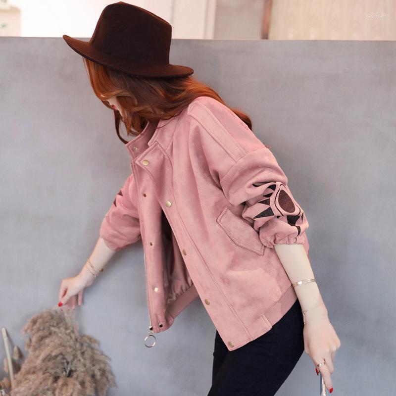 

Women' Jackets Women' Short Jacket Spring Autumn Casual Windbreaker Stand Collar Deerskin Coat Basic Zipper Tops With Lining, Pink