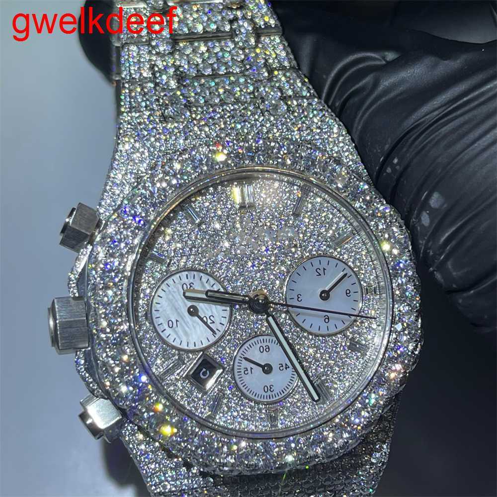 

Wristwatches Luxury Custom Bling Iced Out Watches White Gold Plated Moiss anite Diamond Watchess 5A high quality replication Mechanical OCO6