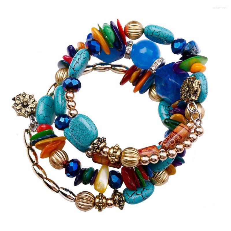 

Charm Bracelets MIQIAO Color Agate Stone Beads Boho Layers Rose Gold Bangle Chain Writst Band Bracelet For Women Couple Friends Gift Jewelry
