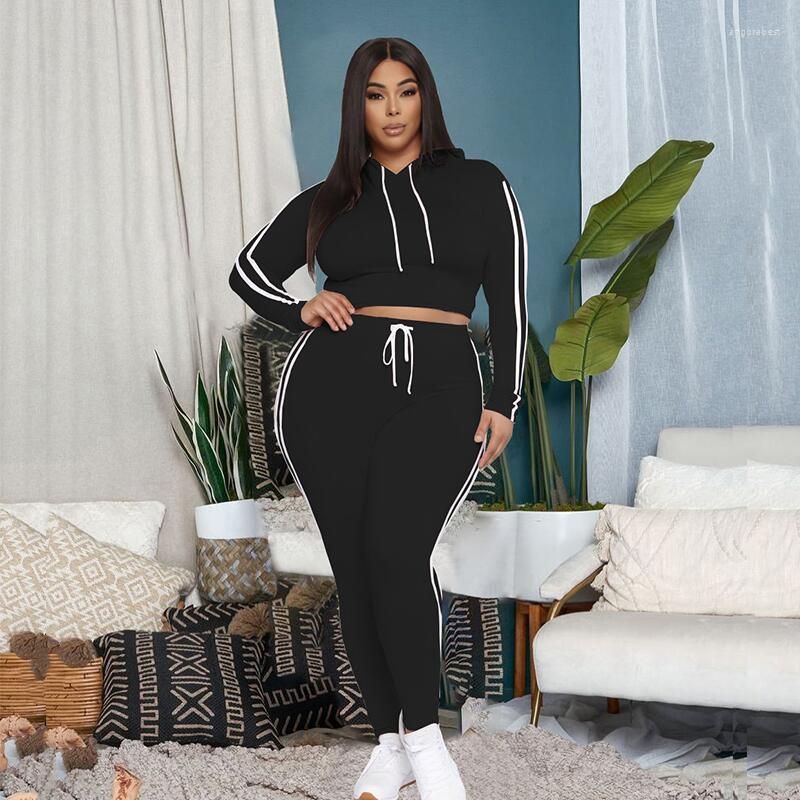 

Tracksuits Plus Size Sets Fall Women Tracksuit 2 Piece Set Long Sleeve Hoodies And Pants Jogger Sport Outfits Drop Wholesale, Black