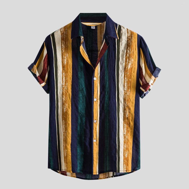 

Men's T Shirts Collar Stripe Button Sleeve Turn-Down Hawaiian Short Men's Casual Shirt Fashion Tops Geometric Holiday, Yellow