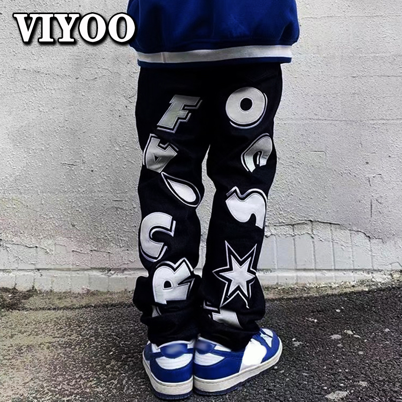 

Men' Jeans Star Printed Baggy Y2K Hip Hop Luxury Clothes Streetwear Straight Loose Denim Trousers Pants For Men Sweatpants 230216, Yellow