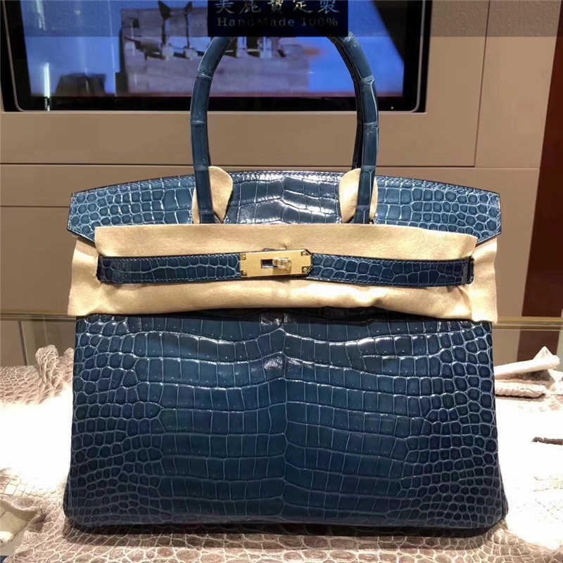 

designers handbags herme birkin Handmade pure crocodile leather bag 30cm female handbag 1P duck blue ayw, Beige