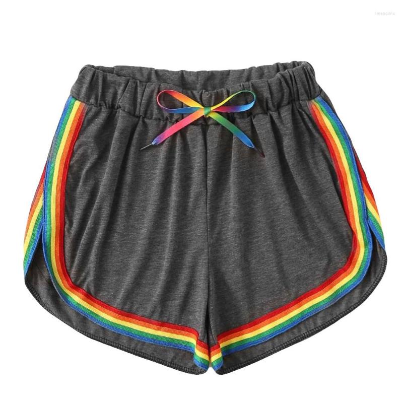 

Women's Shorts Women Casual Rainbow Print Sport Elastic Short Pants Beach Trousers, Dark gray